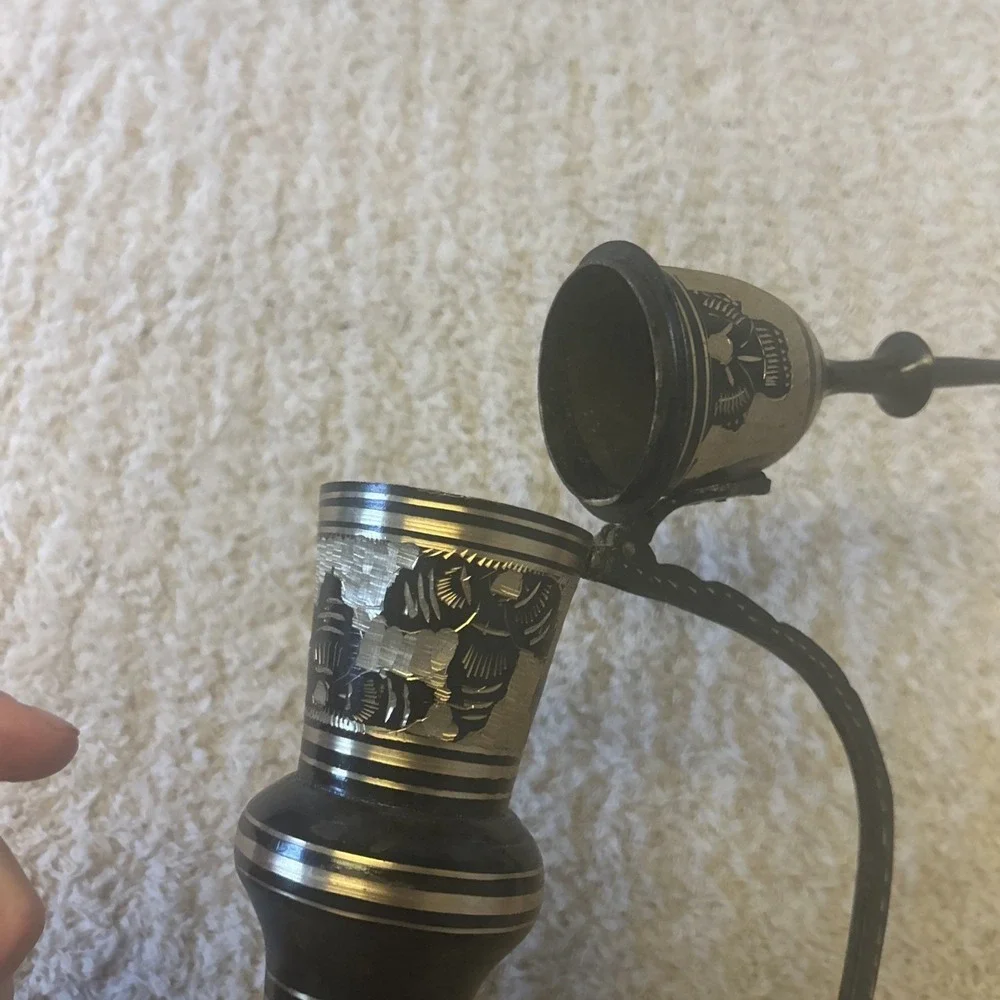 Vintage Brass And Black Etched Surahi Vessel - 18‎ 1/2
